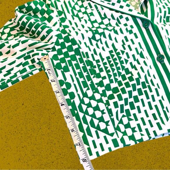 VTG 70s Mod Green & White Abstract Pattern Dress & Button Front Cardigan Set | S - Picture 11 of 16